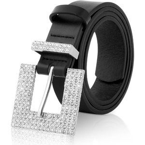 Rhinestone Buckle Belt for Women - PU Leather Plus Size Belt for Jeans and Dress